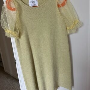 Zara Kids Light Yellow Dress with Polka Dot Sleeves